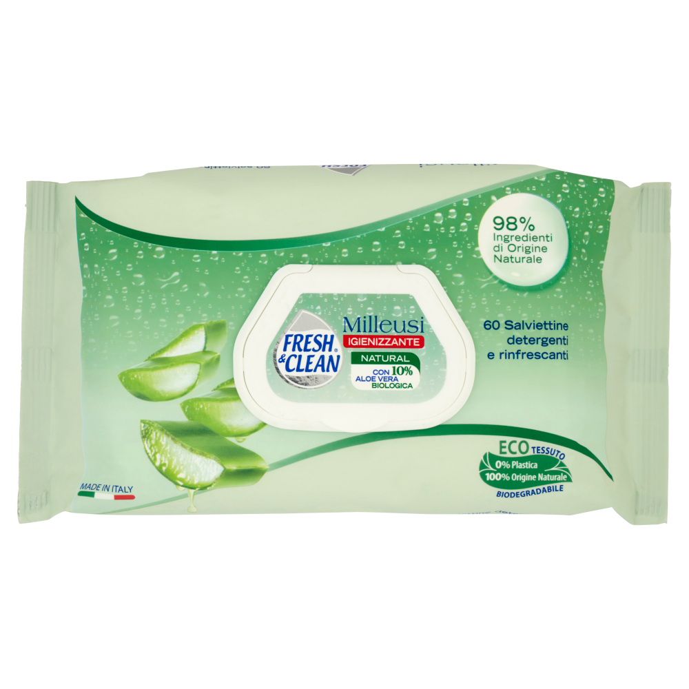 Fresh & Clean Milleusi Natural Igienizzante Salviettine 60 pz