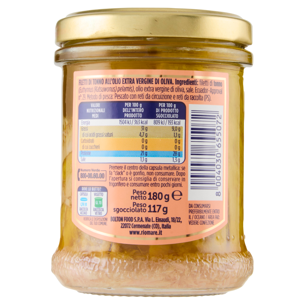 Rio mare Filetti di Tonno all'Olio Extra Vergine di Oliva 180 g