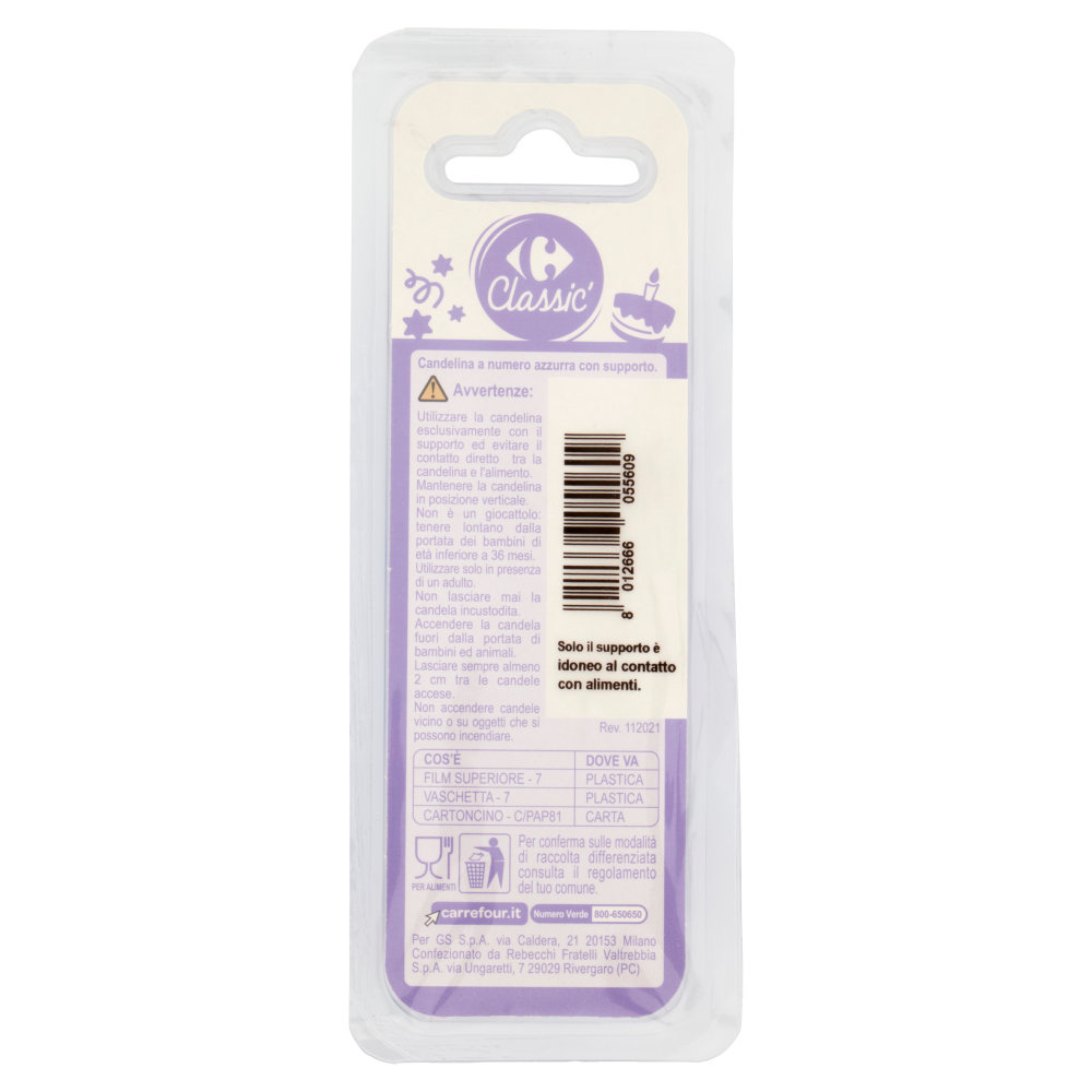 Carrefour Classic Candelina Numero 8 Azzurra con supporto