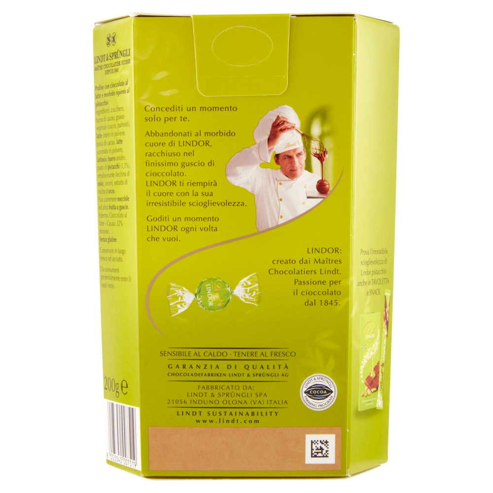 Lindt Cioccolatini Lindor Cioccolato al latte Pistacchio Scatola 200 g