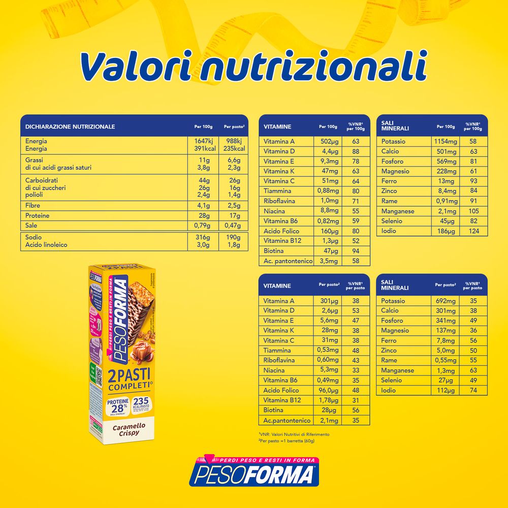 Pesoforma Barrette 2 pasti sostitutivi Caramello Crispy, 2x60g