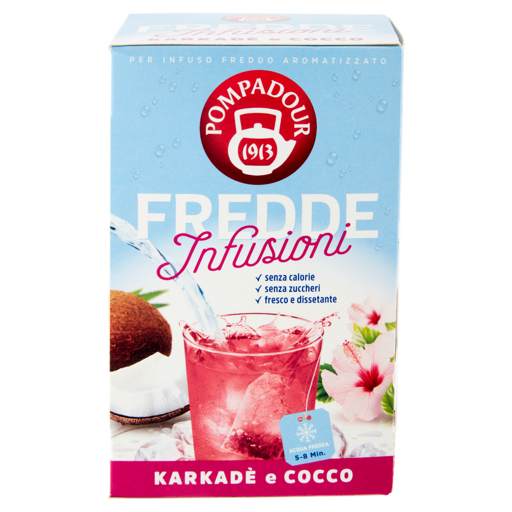 Pompadour Fredde Infusioni Karkad&egrave; e Cocco 18 x 2,5 g