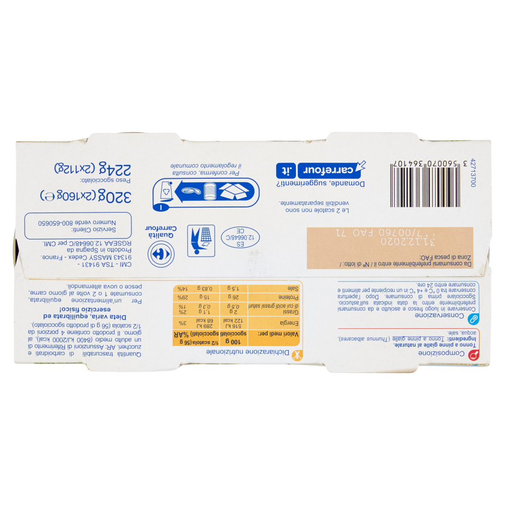 Carrefour Tonno a pinne gialle al naturale 2 x 160 g
