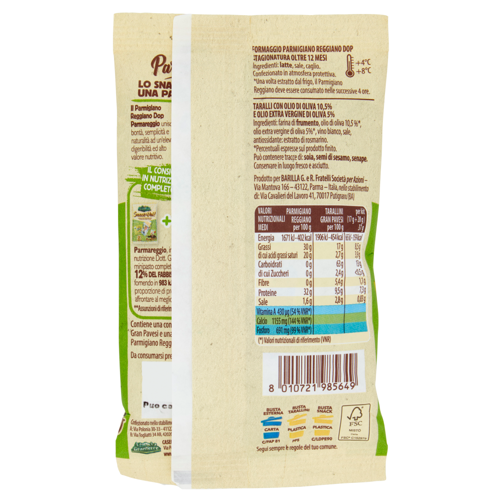 Parmareggio Snack & Vai! Parmigiano Reggiano DOP e Tarallini Gran Pavesi 37 g
