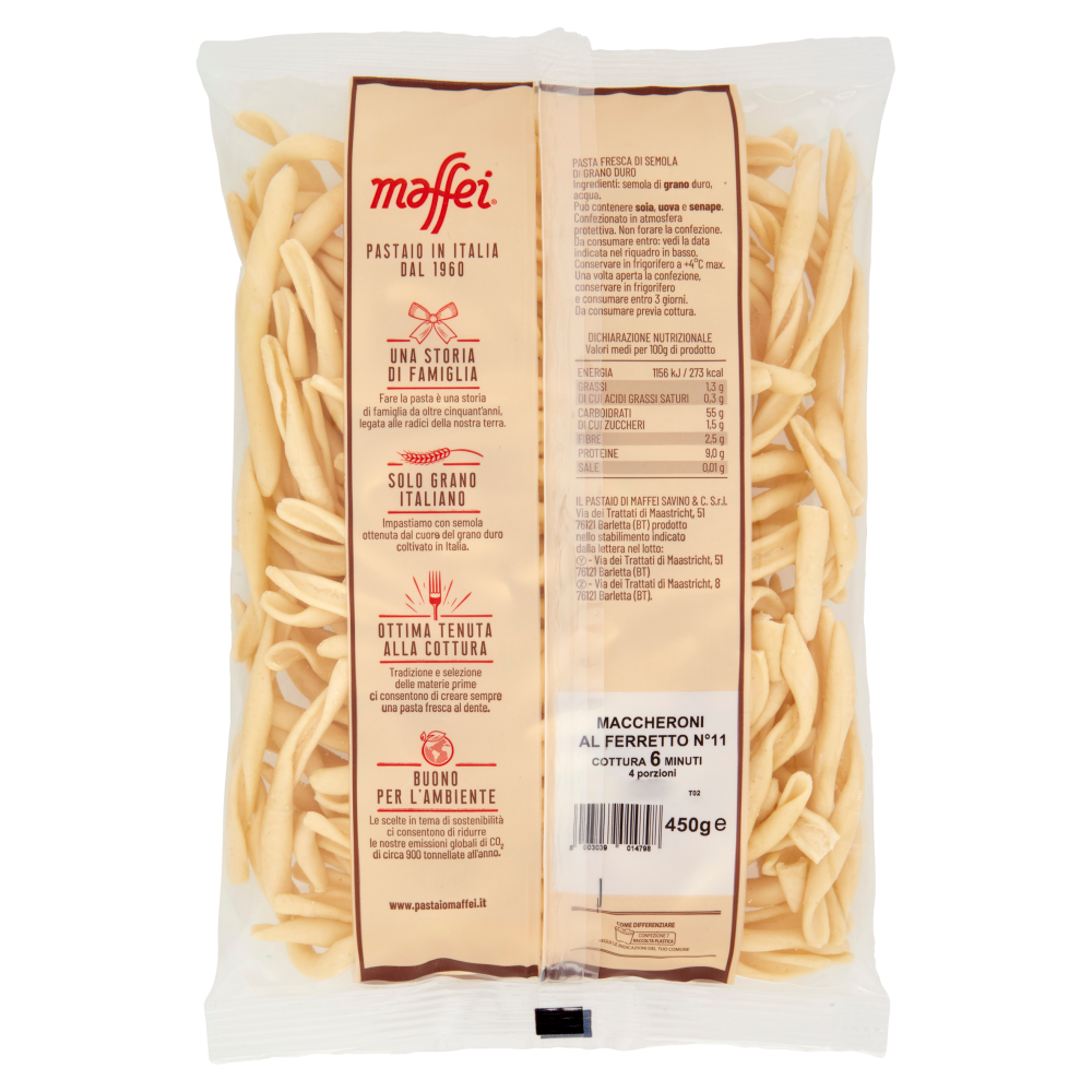 maffei Pasta Fresca di Semola di Grano Duro Maccheroni al Ferretto N&deg;11 450 g