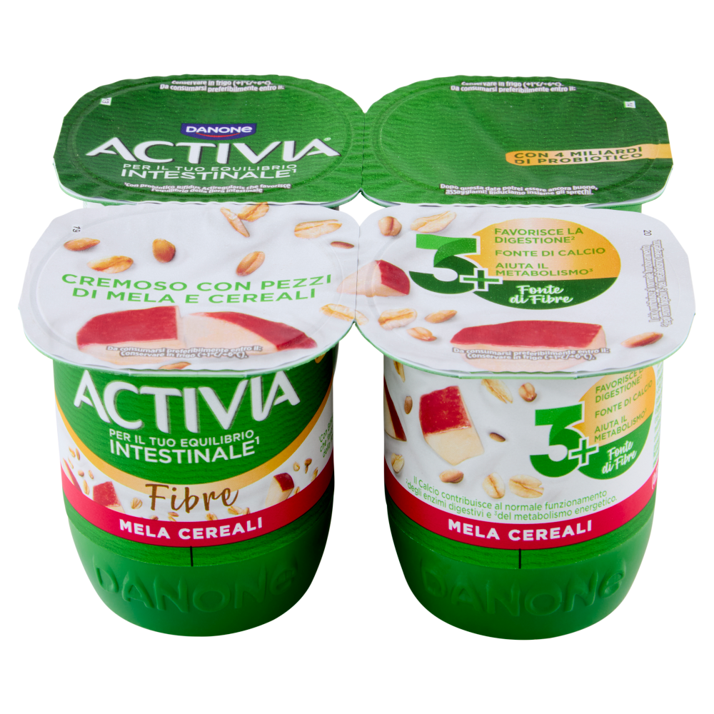 ACTIVIA Fibre Yogurt con Probiotico Bifidus, gusto Mela & Cereali, 4x125g