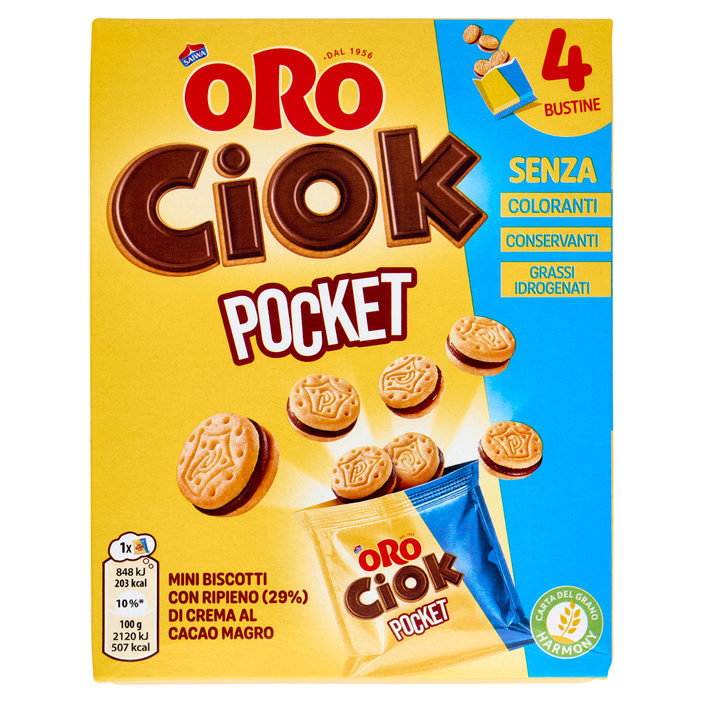 Oro Ciok Pocket Mini biscotti ripieni di crema al cacao magro - 4 x 40 g