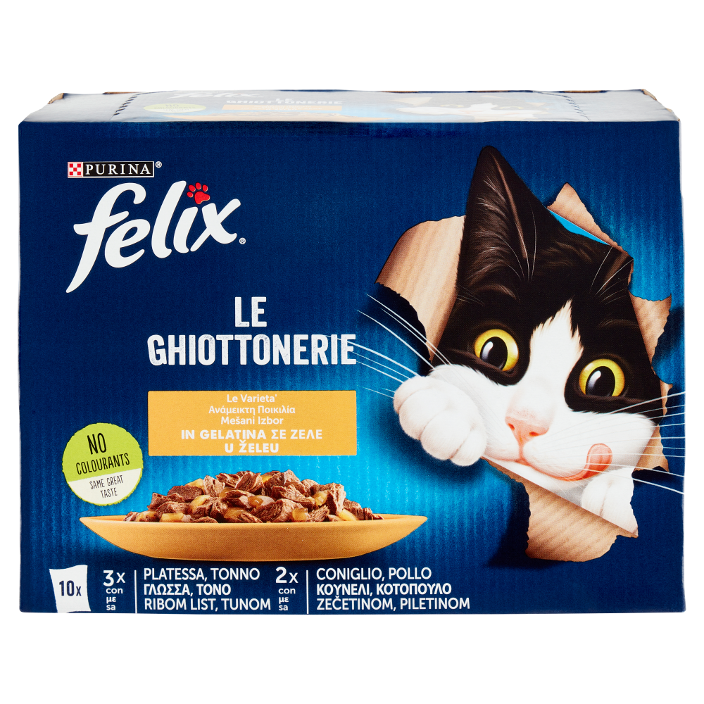 FELIX Le Ghiottonerie le Varietà in Gelatina (Platessa/Tonno & Coniglio/Pollo) 10 x 85 g