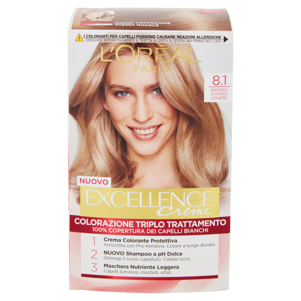 L'Or&eacute;al Paris Excellence, Crema colorante triplo trattamento avanzato, 8.1 Biondo Chiaro Cenere