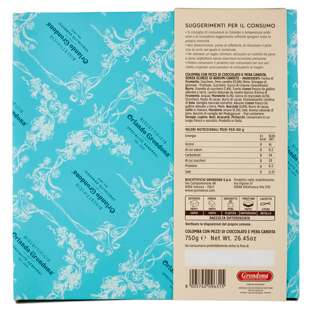 Orlando Grondona Colomba Pere e Cioccolato 750 g