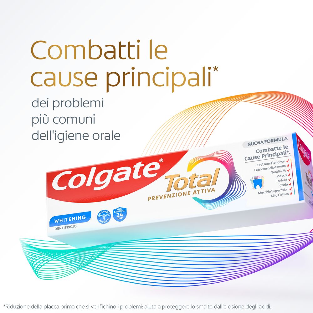 Colgate dentifricio sbiancante Total Whitening 24h di protezione attiva 75 ml