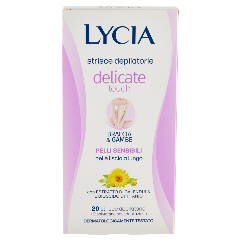 Lycia delicate touch strisce depilatorie Braccia & Gambe Pelli Sensibili 20 strisce + 2 salviettine