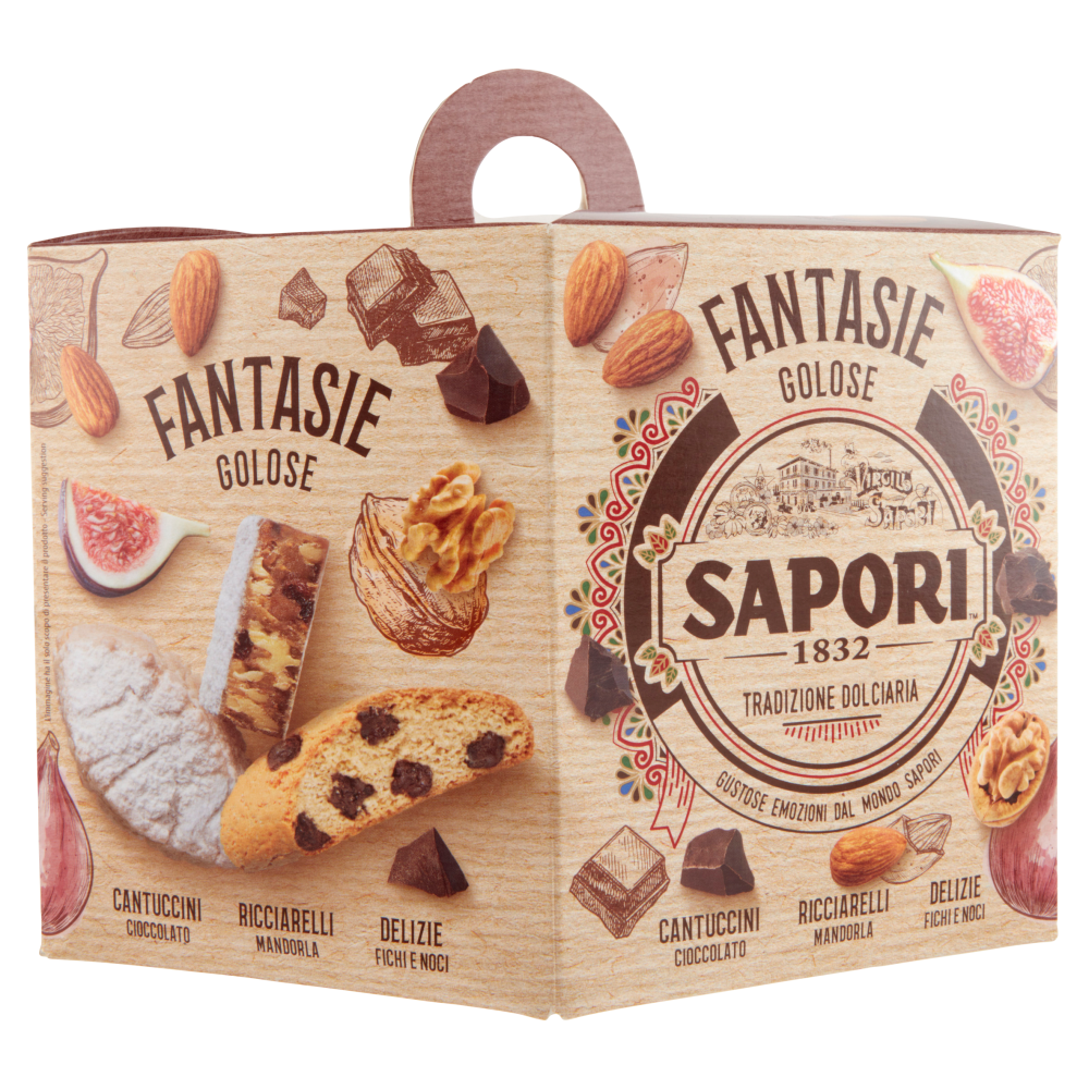 Sapori Fantasie Golose Cantuccini Cioccolato, Ricciarelli Mandorla, Delizie Fichi e Noci 381 g