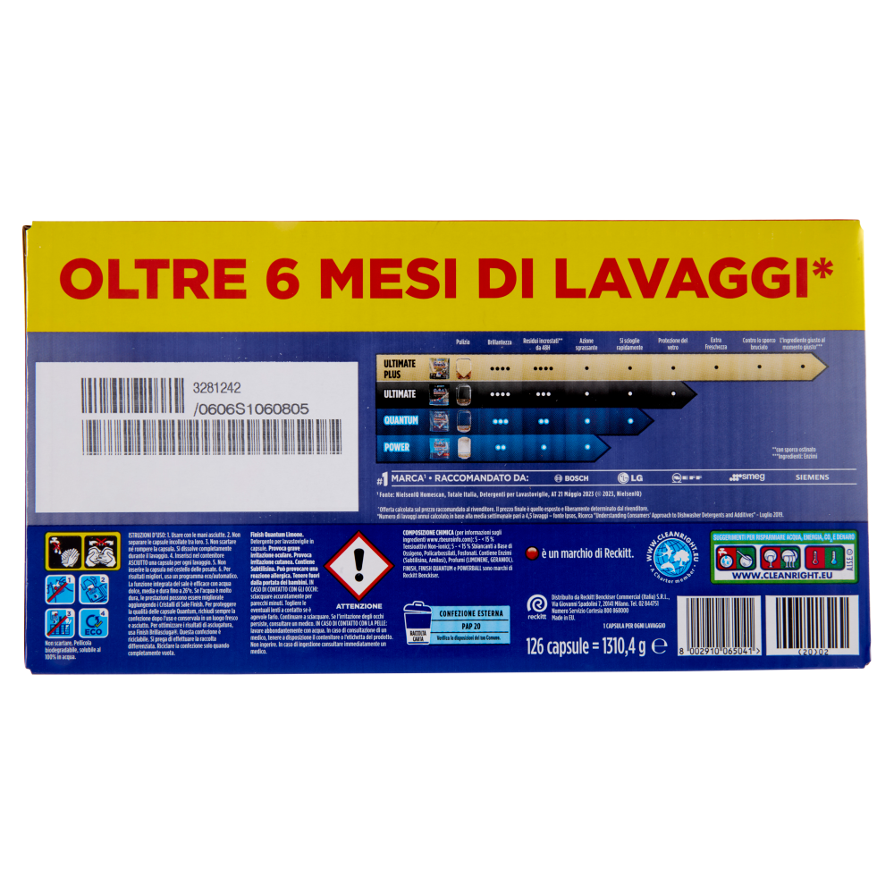 Finish Quantum Limone pastiglie lavastoviglie 126 lavaggi 1310,4 g
