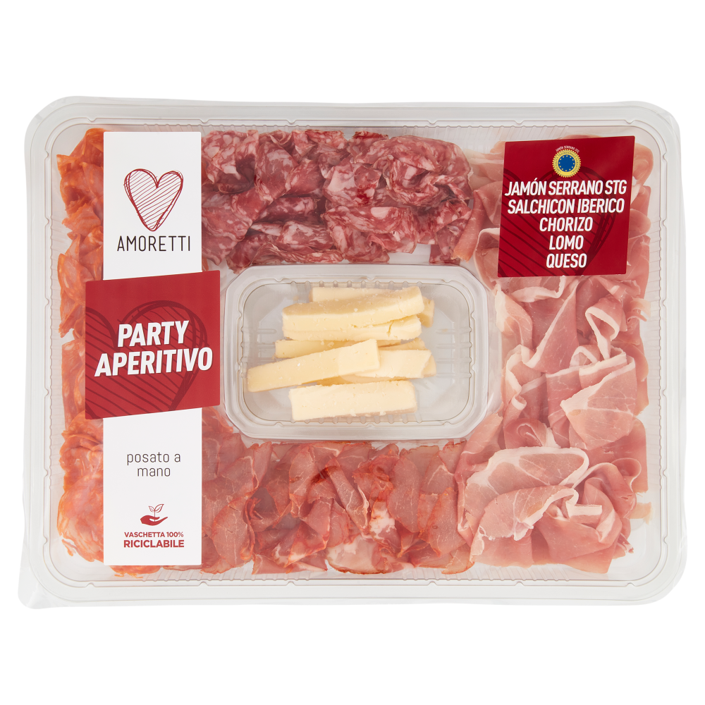 Amoretti Party Aperitivo Jam&oacute;n Serrano STG, Salchicon Iberico, Chorizo, Lomo, Queso 280 g