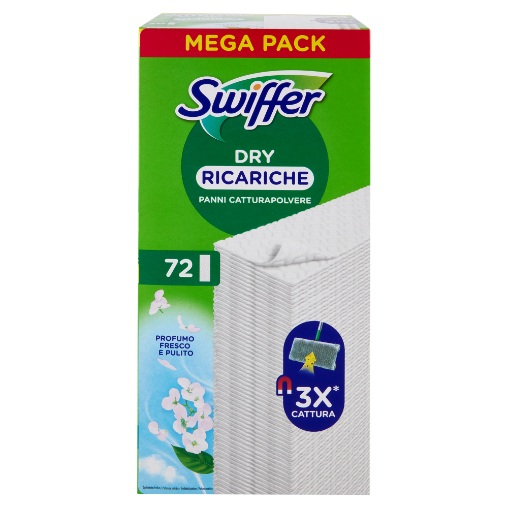 Swiffer Panni Catturapolvere per Scopa Swiffer Profumo Fresco e Pulito - Ricarica 72 Panni