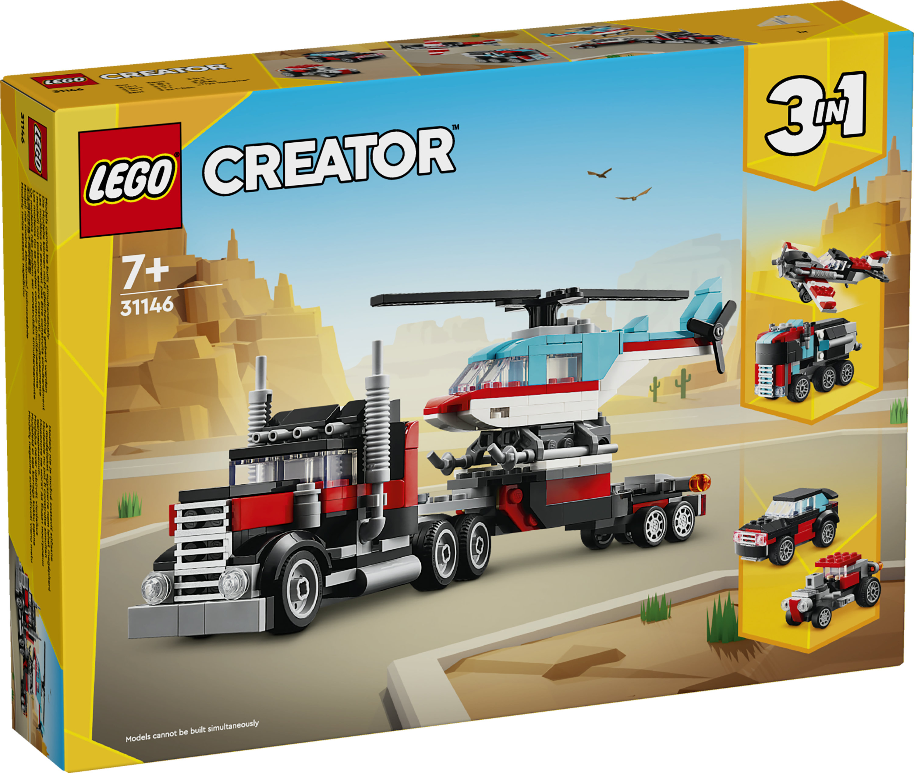 LEGO Creator 31146 3in1 Autocarro con Elicottero, Giochi per Bambini 7+ Anni Ricostruibile in Aereo e Cisterna o Auto e SUV