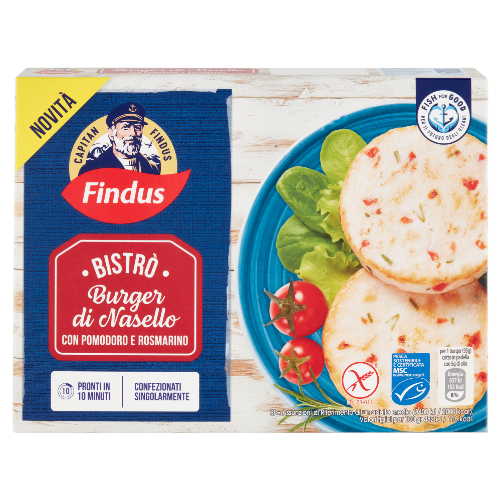 Capitan Findus Bistrò Burger di Nasello con pomodoro e rosmarino 190 g