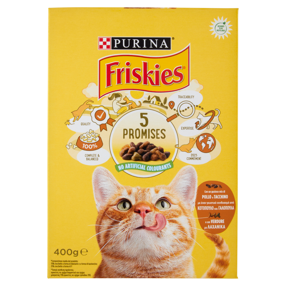 PURINA FRISKIES Gatto Adult Con un gustoso mix di Pollo e Tacchino e con Verdure 400 g