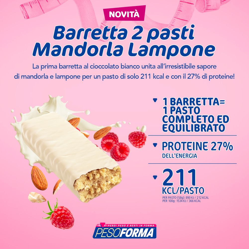 Pesoforma Barrette 2 pasti sostitutivi Mandorla Lampone, 2x58g