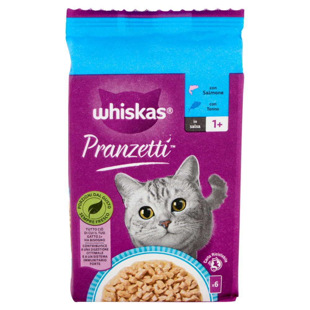 Whiskas Pranzetti Cibo Umido Gatto con Salmone e Tonno in Salsa 6x50g