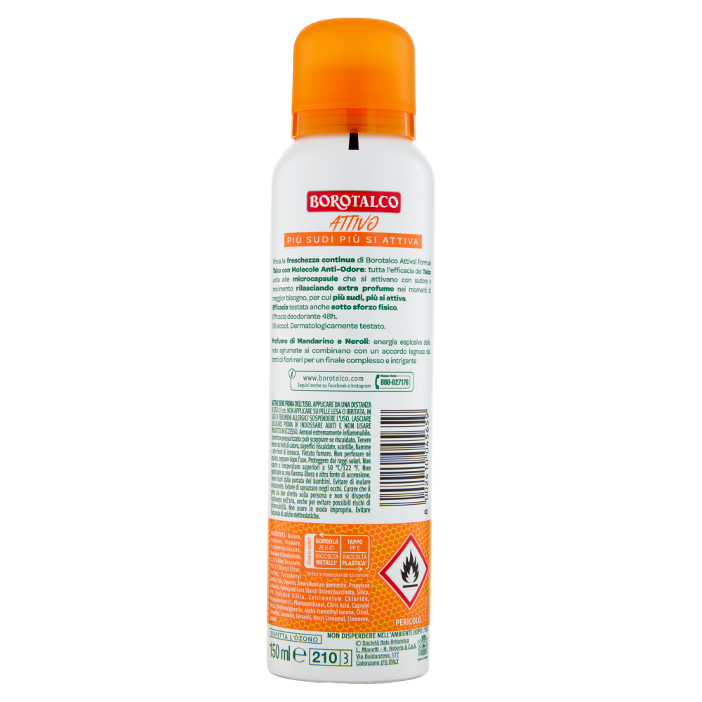 Borotalco Attivo Profumo di Mandarino e Neroli Deo Spray 150 ml