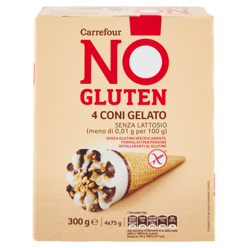 Carrefour No Gluten 4 Coni Gelato Senza Lattosio 4 x 75 g Carrefour