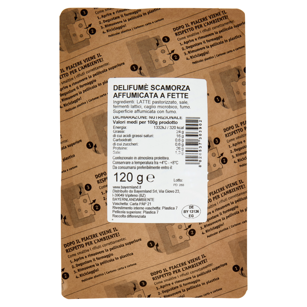 Bayernland deli fum&eacute; Scamorza Affumicata formaggio a fette 120 g