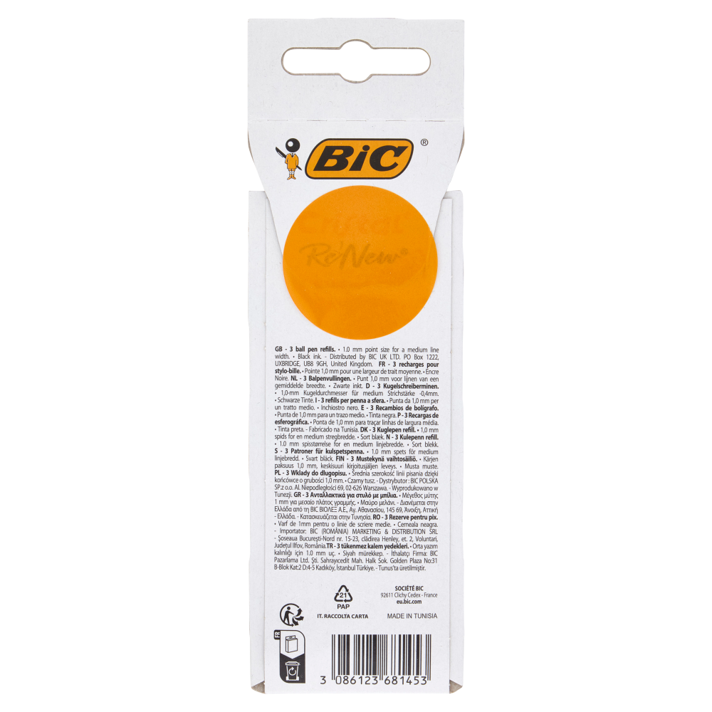 Bic Cristal Re'New Ricariche per Penne a Sfera Nere, 3 pezzi
