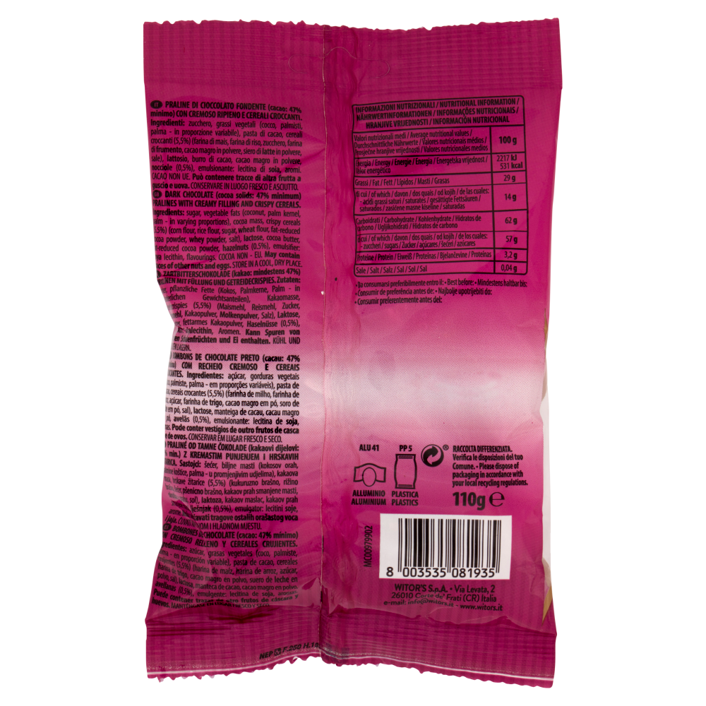 Witor's Sonetti Maxi Ovetti di Cioccolato Fondente con Cremoso Ripieno alle Nocciole e Cereali 110 g