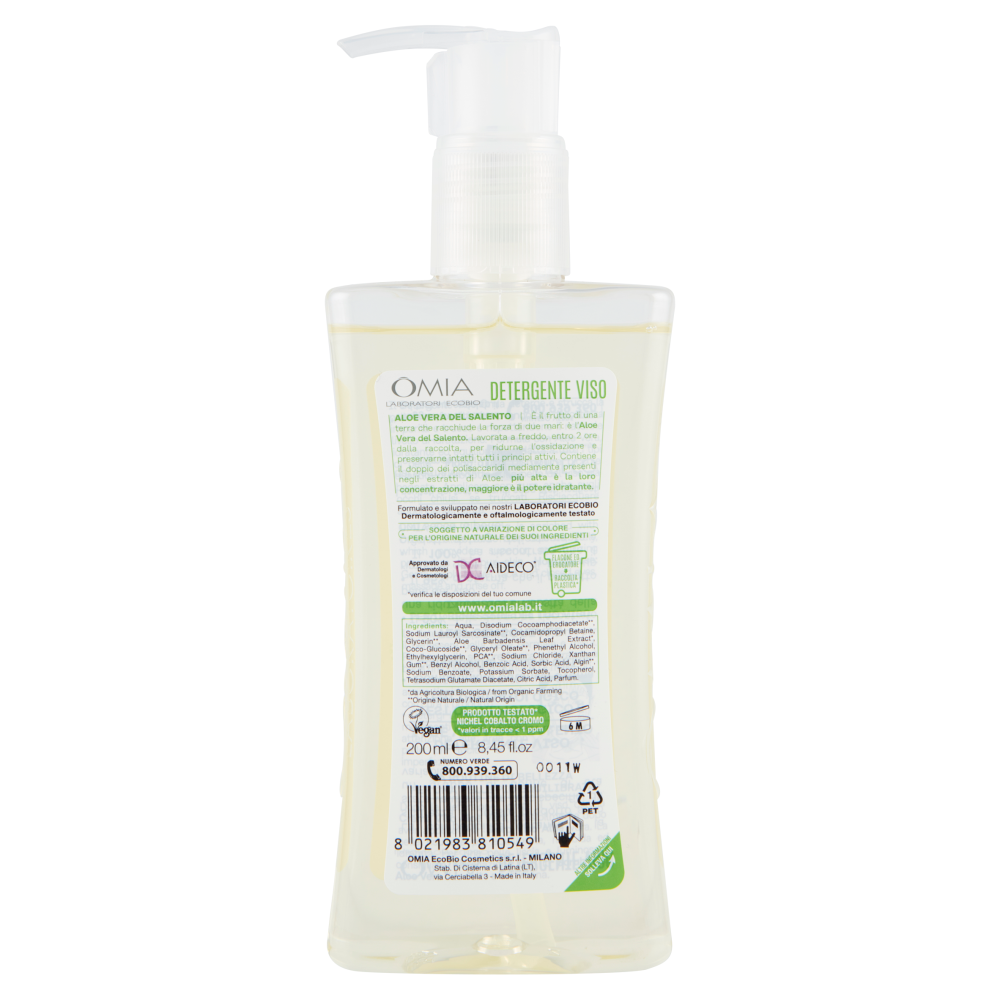 Omia Laboratori Ecobio Detergente Viso Idratante Equilibrante aloe vera 200 ml