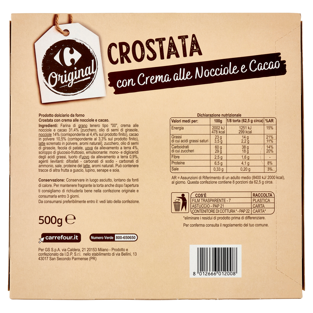 Carrefour Original Crostata con Crema alle Nocciole e Cacao 500 g