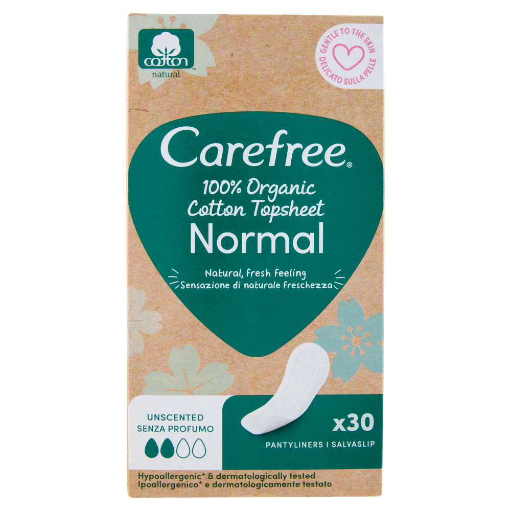 Carefree 100% Organic Cotton Topsheet Normal Salvaslip 30 pz