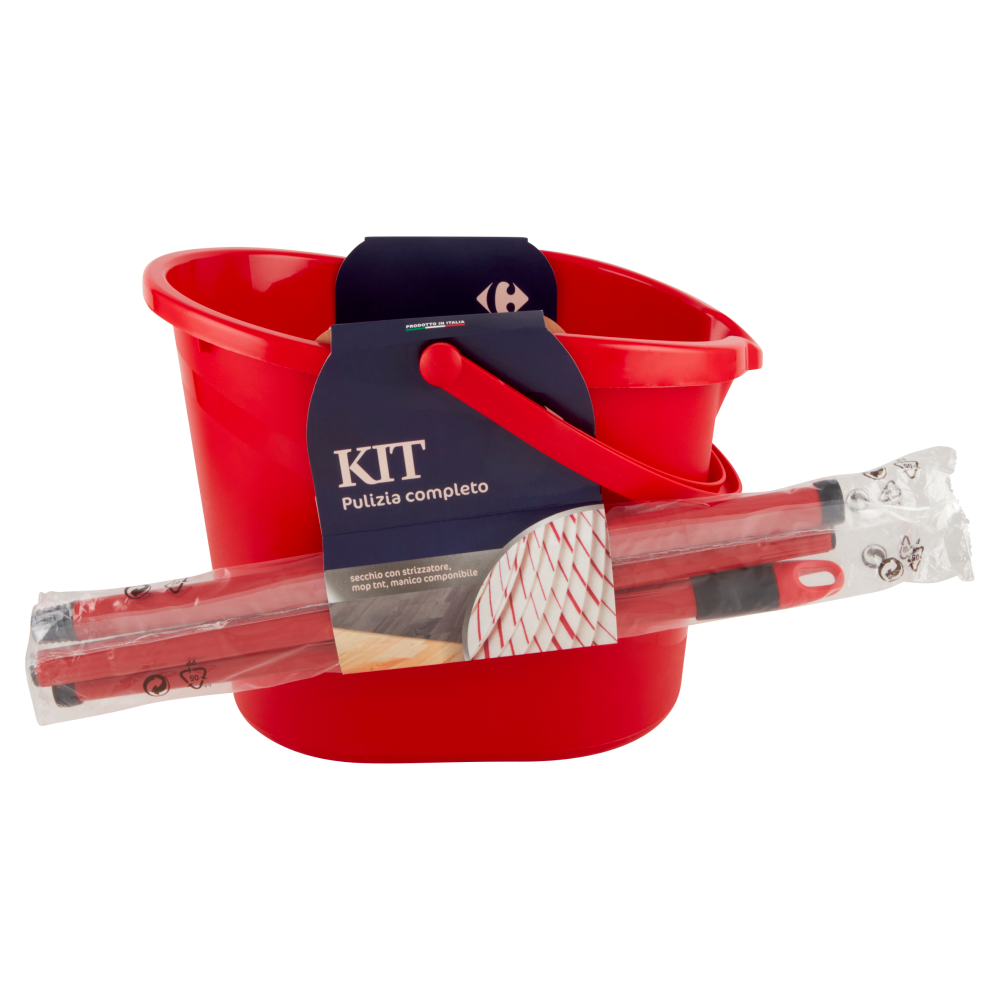 Carrefour Kit Pulizia completo secchio con strizzatore, mop tnt, manico componibile