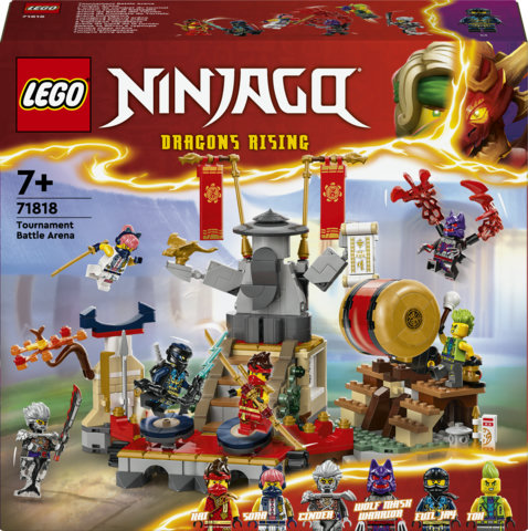 LEGO NINJAGO 71818 Torneo: Arena di Battaglia, Giochi per Bambini 7+ Anni con 6 Minifigure e Tempio con Funzioni da Costruire