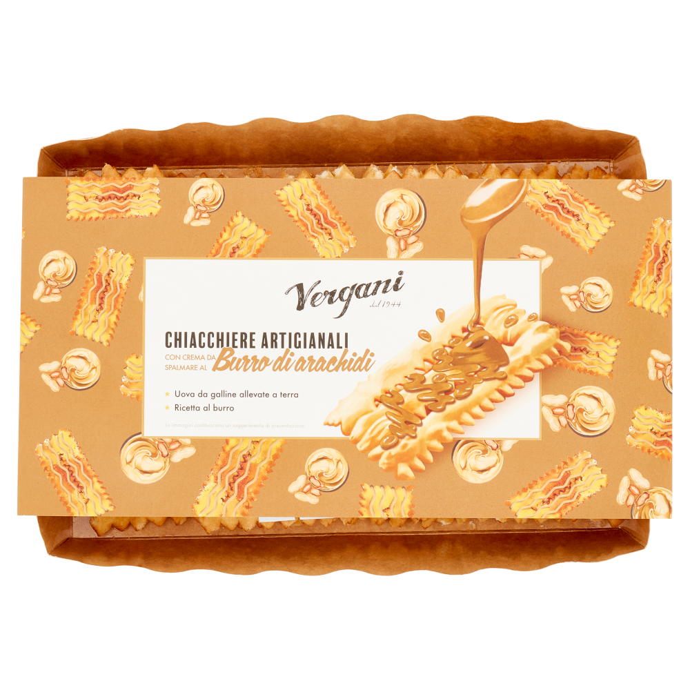 Vergani Chiacchiere Artigianali con Crema da Spalmare al Burro di arachidi 250 g
