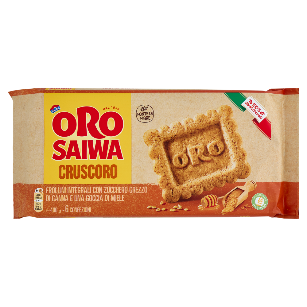 Oro Saiwa Cruscoro - frollini integrali con zucchero grezzo di canna e una goccia di miele - 400g