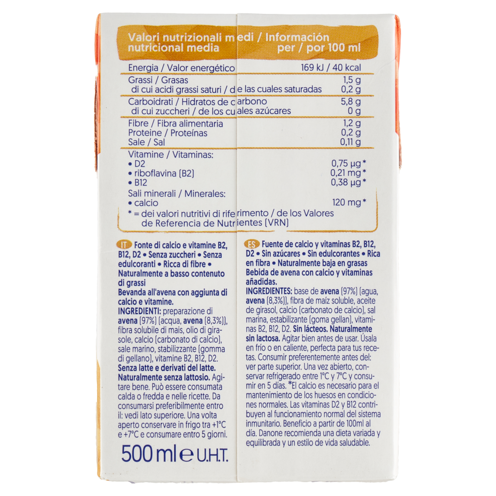Alpro Senza Zuccheri Avena, Bevanda 100% Vegetale, Basso Contenuto di grassi, Senza Lattosio, 500ml