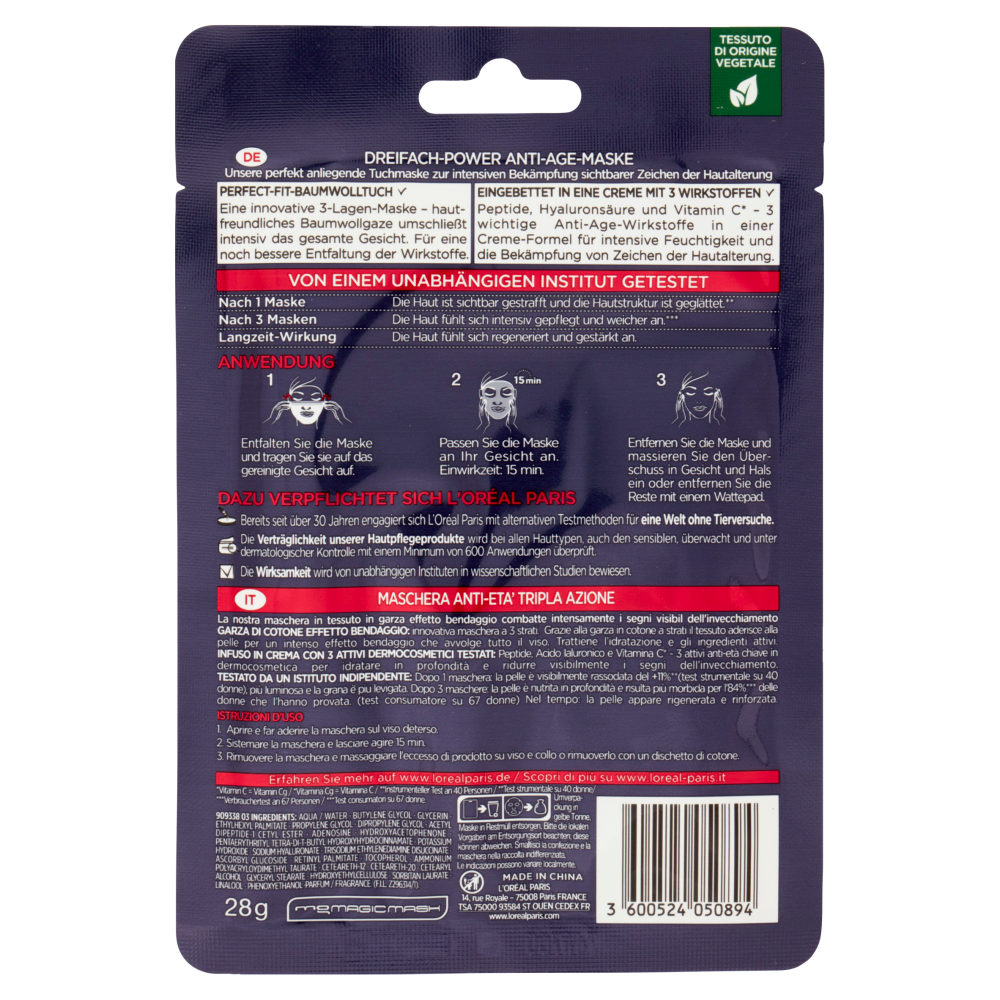 L'Or&eacute;al Paris Revitalift Laser x3 Maschera in Tessuto Anti-Et&agrave; Tripla Azione 28 g