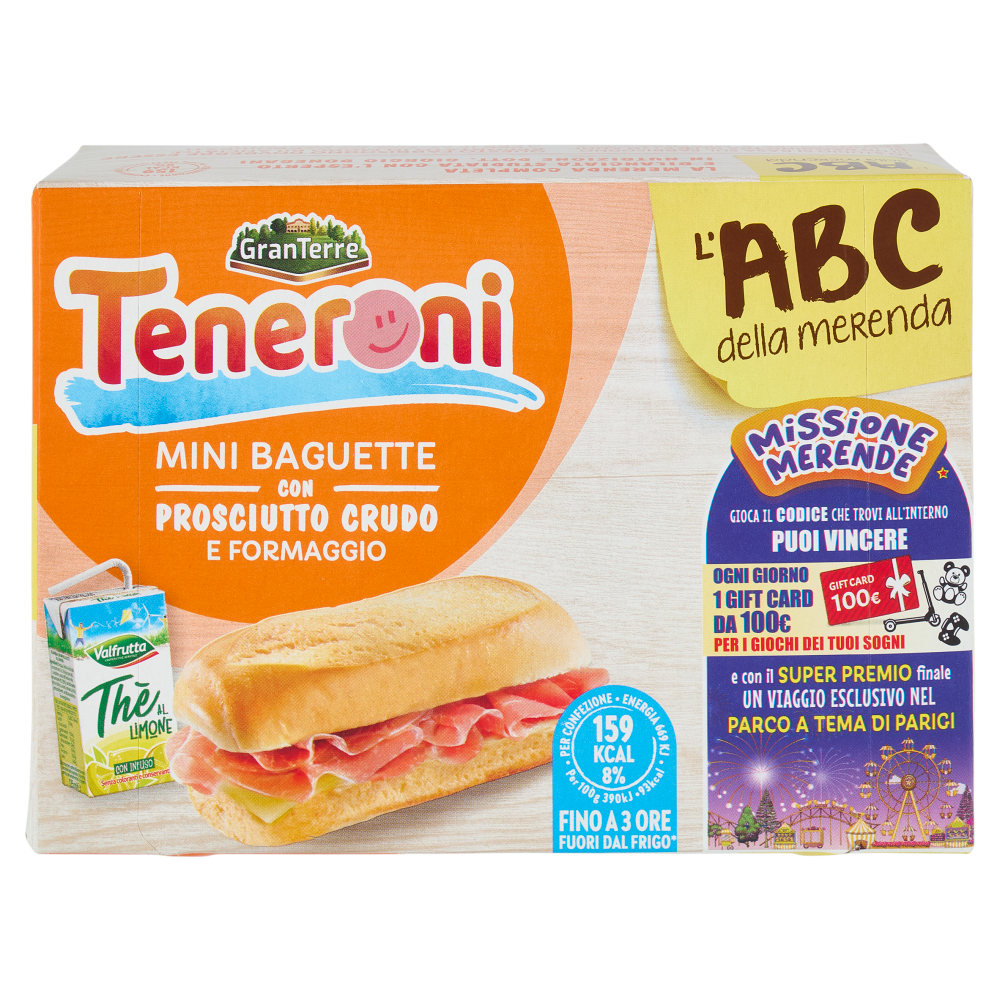 Teneroni l'ABC della merenda Mini Baguette con Prosciutto Crudo e Formaggio