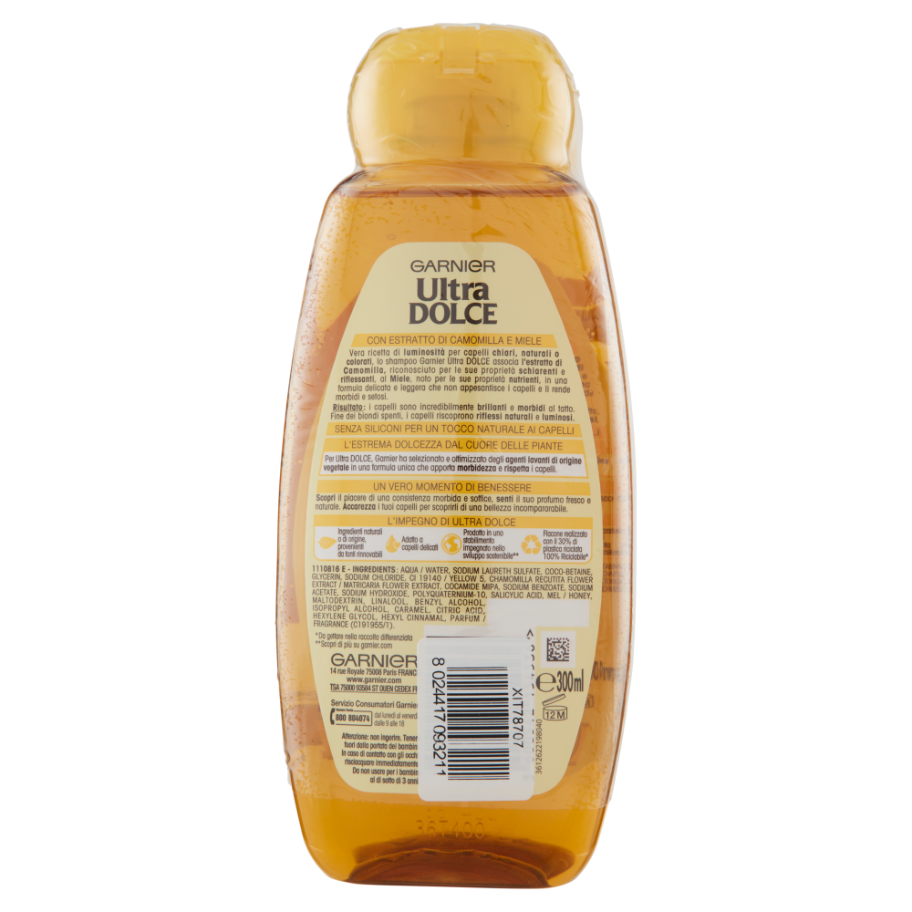 Garnier Shampoo Ultra Dolce Camomilla e Miele, Shampoo per Capelli
