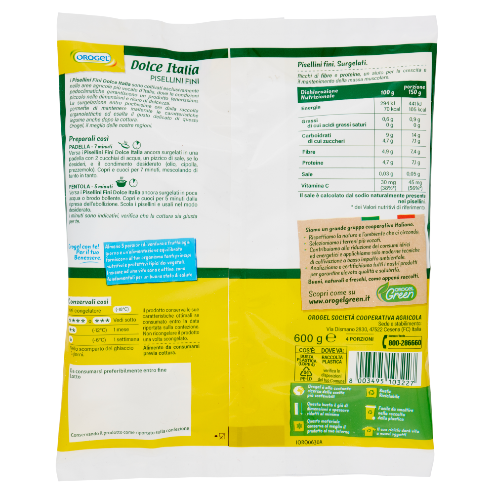 Orogel Dolce Italia Piselli Fini Surgelati 600 g