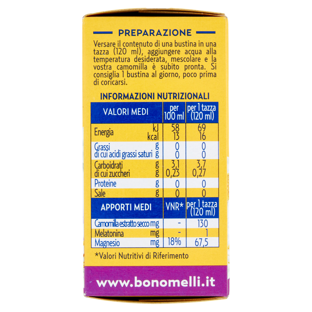 Bonomelli Estratto di Camomilla Solubile con Melatonina e con Magnesio Senza Zuccheri 16 x 4,5 g