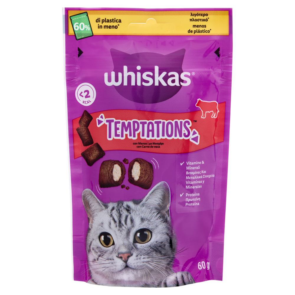 Whiskas Snack Gatto Temptations Manzo 60 g