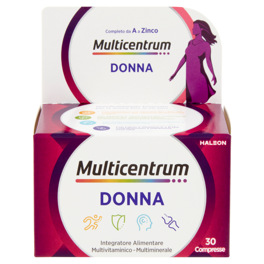 Multicentrum Donna Acido Folico, Calcio, Ferro Integratore Multivitaminico Completo 30 cpr 47 g