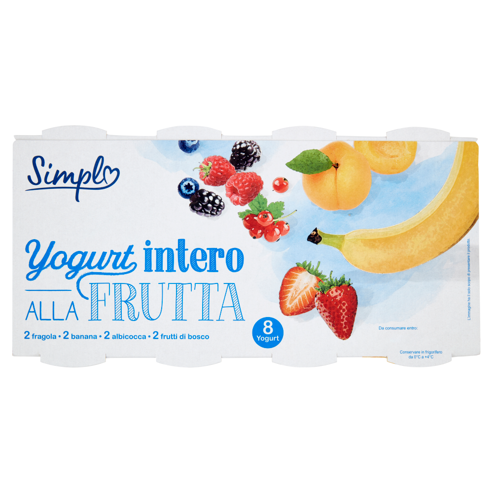 Simpl Yogurt intero alla Frutta 2 fragola - 2 banana - 2 albicocca - 2 frutti di bosco 8 x 125 g