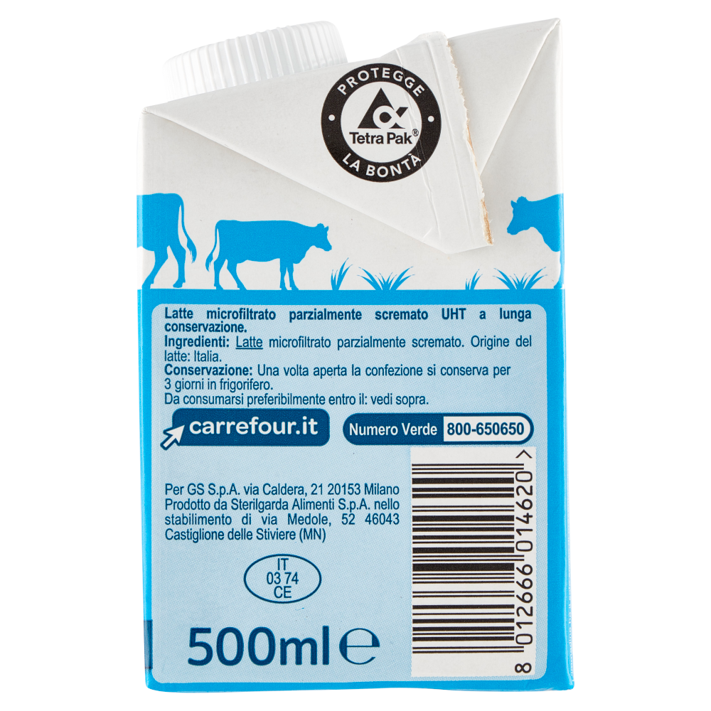 Carrefour Classic Latte UHT Parzialmente Scremato Microfiltrato 500 ml