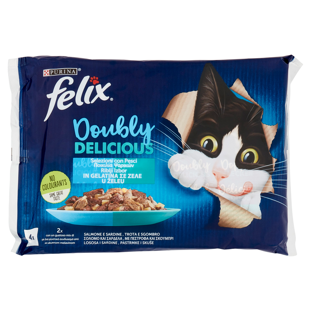 FELIX Doubly Delicious Selezioni con Pesci in Gelatina (Salmone/Sardine & Trota/Sgombro) 4 x 85 g