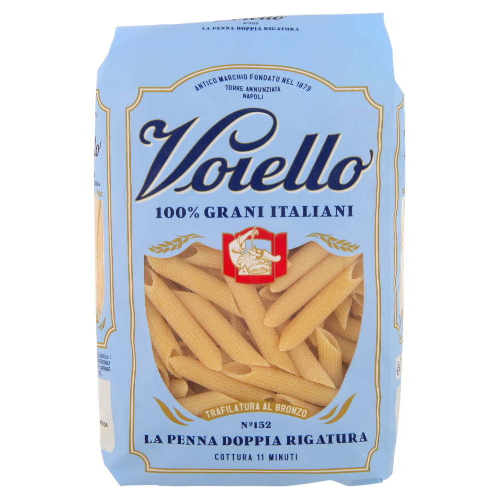Voiello Pasta La Penna Doppia Rigatura N°152 grani 100% italiani Trafilata bronzo 500g