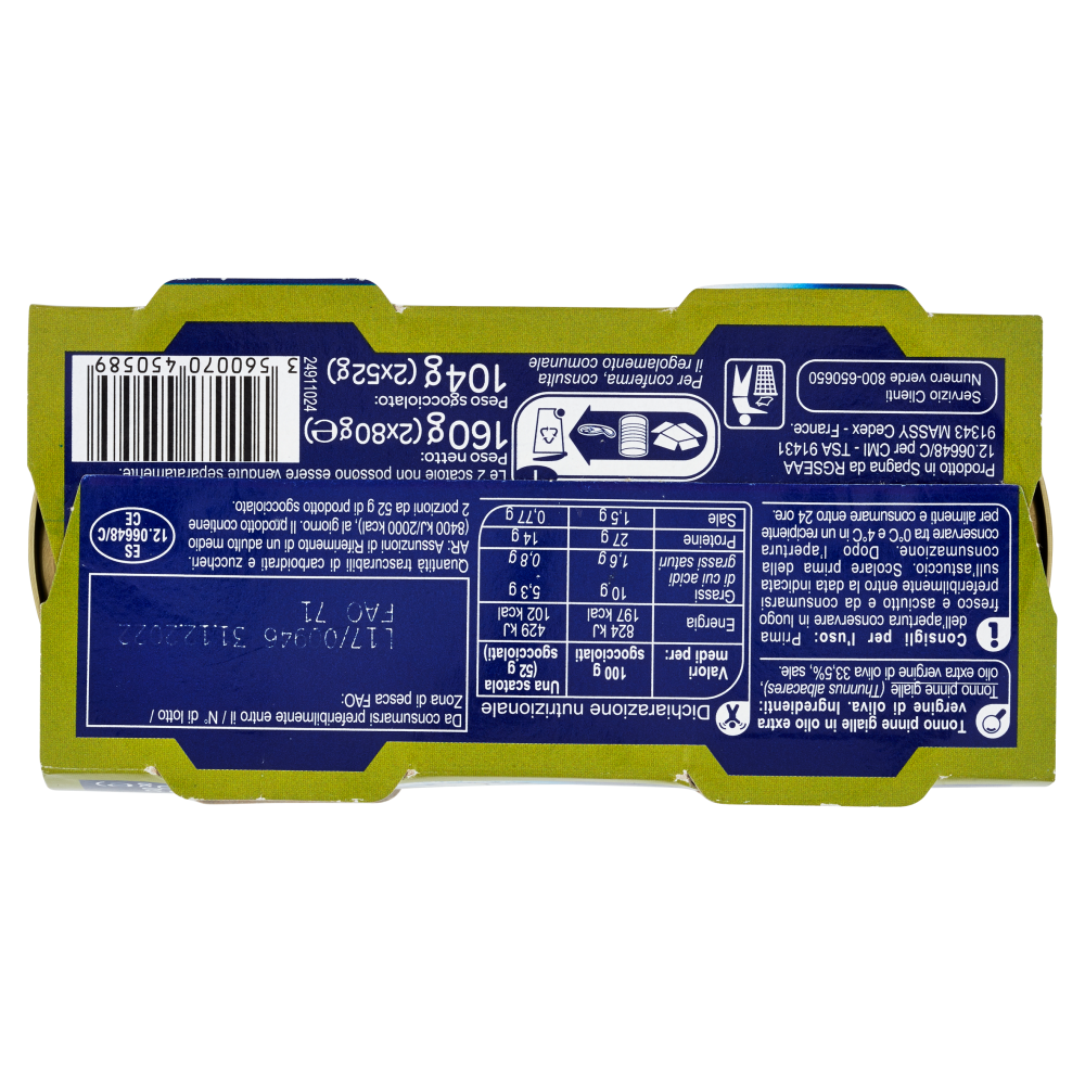 Carrefour Tonno pinne gialle all'olio extra vergine di oliva 2 x 80 g